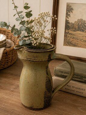 Signed 8L EW Handmade Studio Pottery Stoneware Creamer Pitcher Rustic Earth Tone